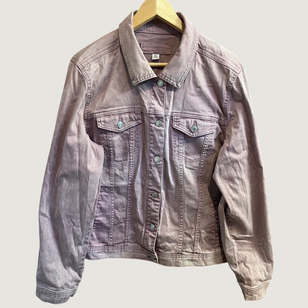 Maurices Denim Jacket Women XL Purple Acid Wash Stretch Button Front Trucker